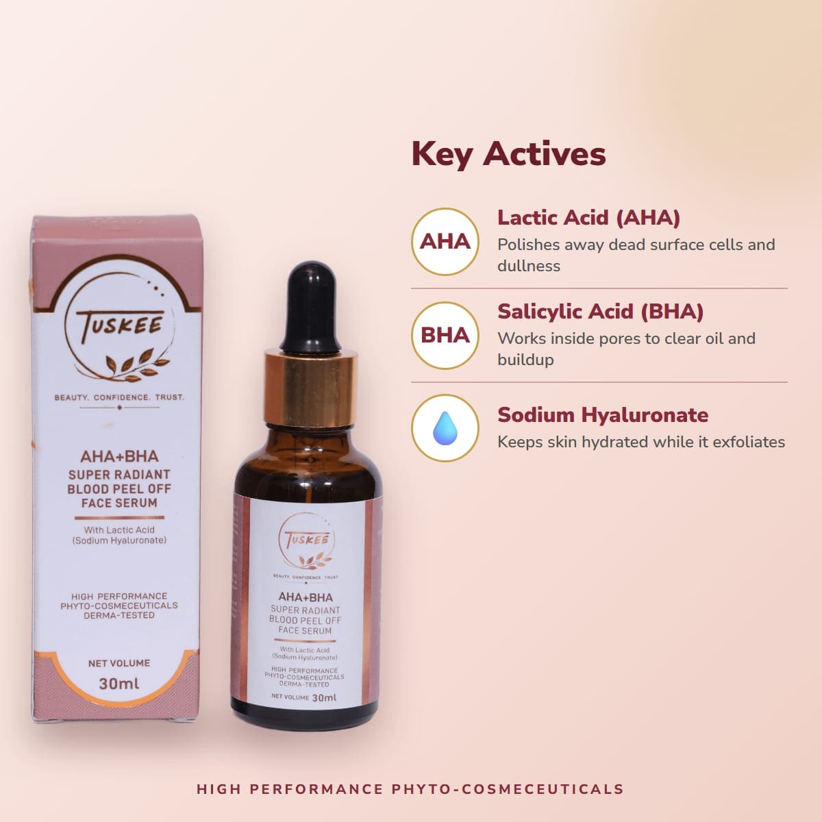 Key actives in tuskee AHA BHA serum